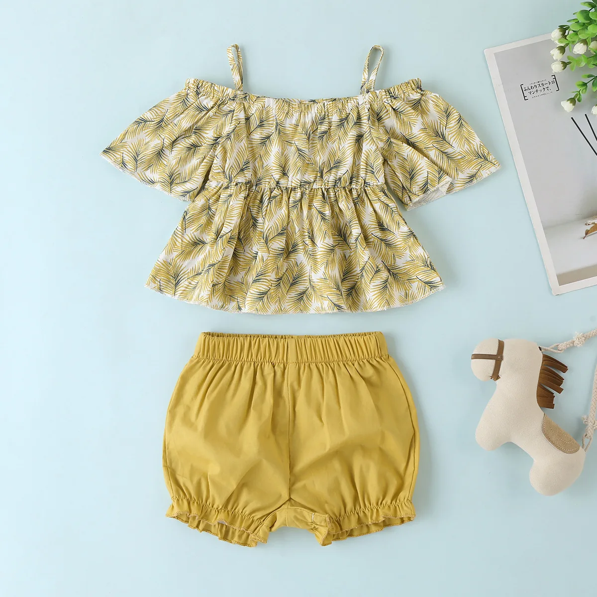 

Одежда для девочек платье на одно плечо с цветочным рисунком на лямках, топ + шорты, костюм летняя мода, новая детская одежда От 0 до 3 лет футб...