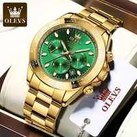 olevs gold stainless steel watches for men automatic chronograph gold bezel waterproof luminous date