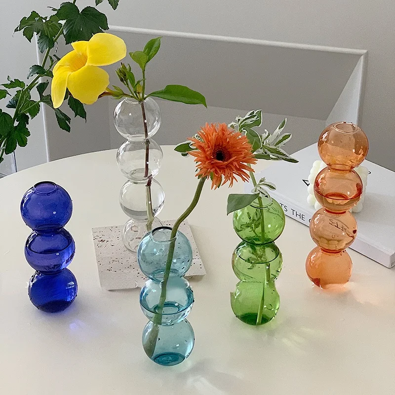 Ваза для цветов настольный стеклянный держатель бутылка домашний декор