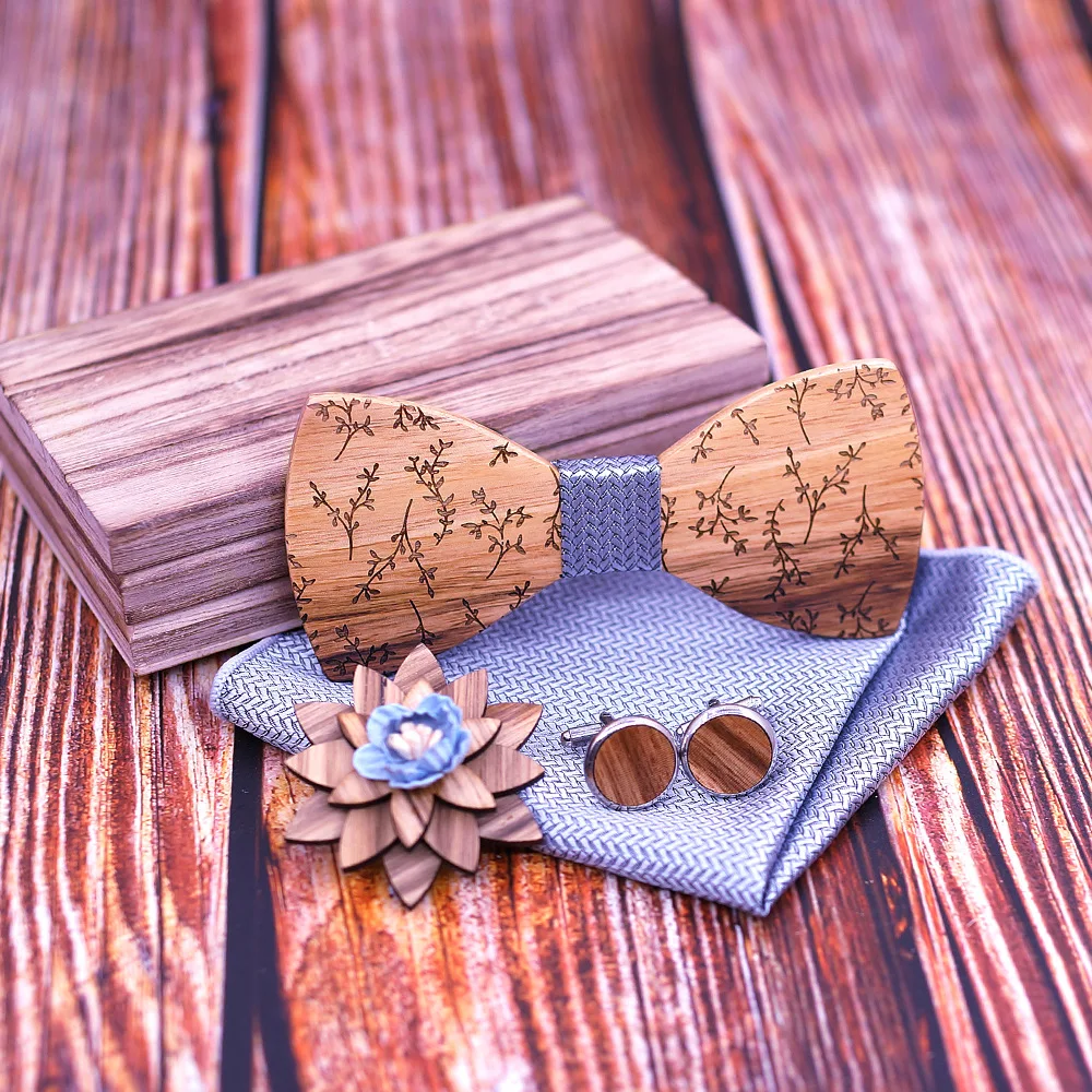 Linbaiway мужской ручной деревянный галстук бабочка шейный платок и запонки брошь