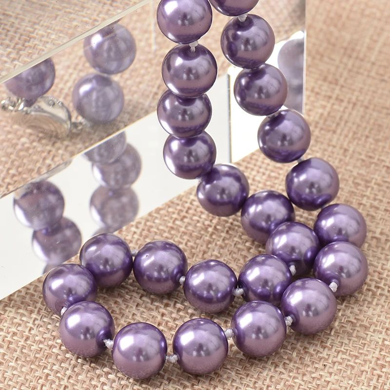 Simple Style Lovely Purple Pearls Necklace For Statement Women 10mm Round Shell Artificial 18inch H836 | Украшения и аксессуары
