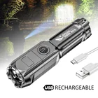 Светодиодный Многофункциональный фонарик, Ультраяркий Аккумуляторный уличный водонепроницаемый фонарь с USB-зарядкой и фокусировкой, освещение для кемпинга