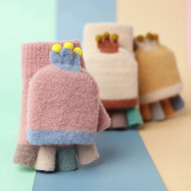 

Варежки Зимние для мальчиков и девочек, разноцветные, с короной, 2021