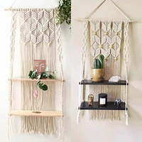 hand woven macrame hanging planter basket wooden shelves bohemian style 12 layers rack wall hanging tapestry home room decor