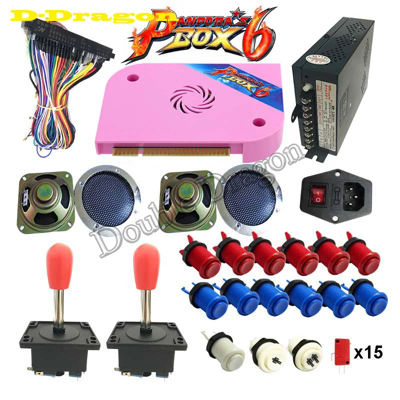

DIY Аркада игровой автомат комплект Pandora Box 6 1300 в 1 с электропитанием Jamma жгут джойстик американский стиль кнопочный динамик