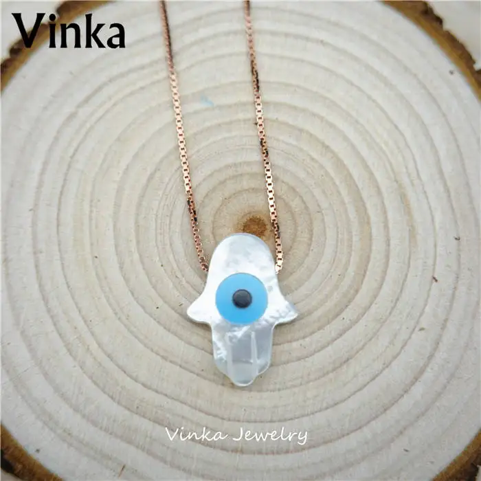 Hand Rose chain Высокое Качество Маркиза/синий круглый/Хамса/Крест/бабочка синий глаз Швабра оболочки с стерлингового серебра 925 ювелирные изделия кулон ожерелье - Окраска металла: Hand Rose chain