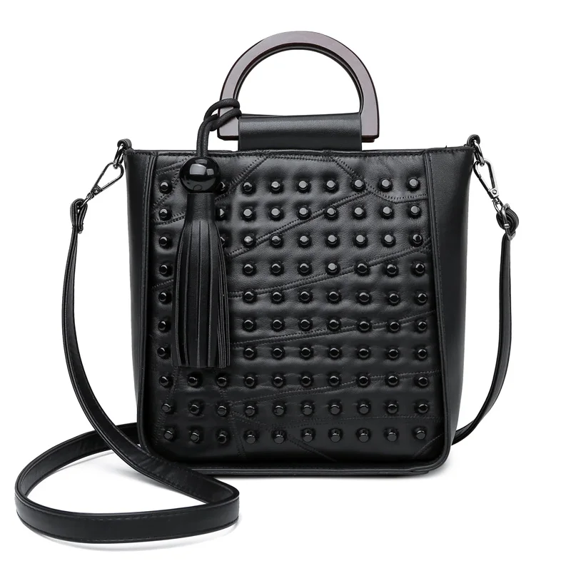 

Sheepskin Shoulder Bag Women's Briefcase Fashion Casual Leather Messenger Bag Summer Handbag High Quality Rivet Punk Square Bag