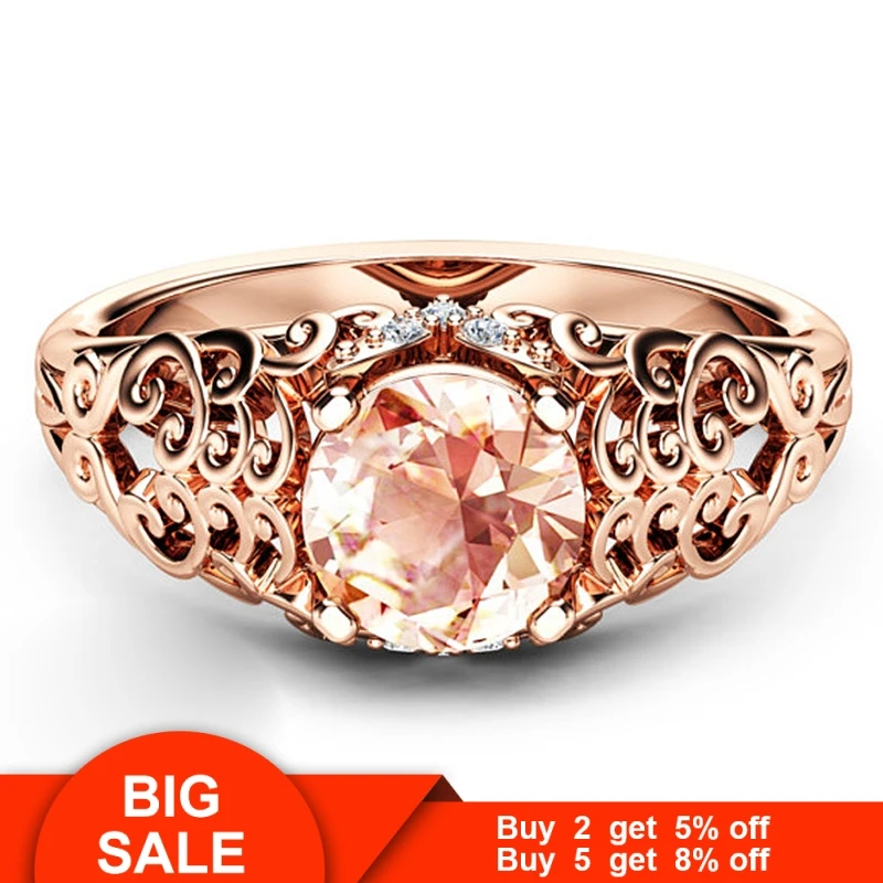 Женское кольцо Vecalon ажурное из розового золота с кристаллами ааааа для помолвки и