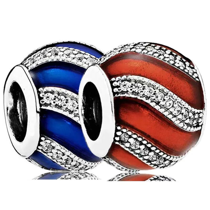 

Оригинальные блестящие серебряные очаровательные синие красные Эмалевые шарики с хрустальными вставками популярные браслеты DIY ювелирные...