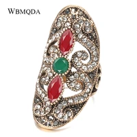 wbmqda luxury boho big statement ring for women vintage antique gold crystal flower wedding rings ethnic fashion bride jewelry