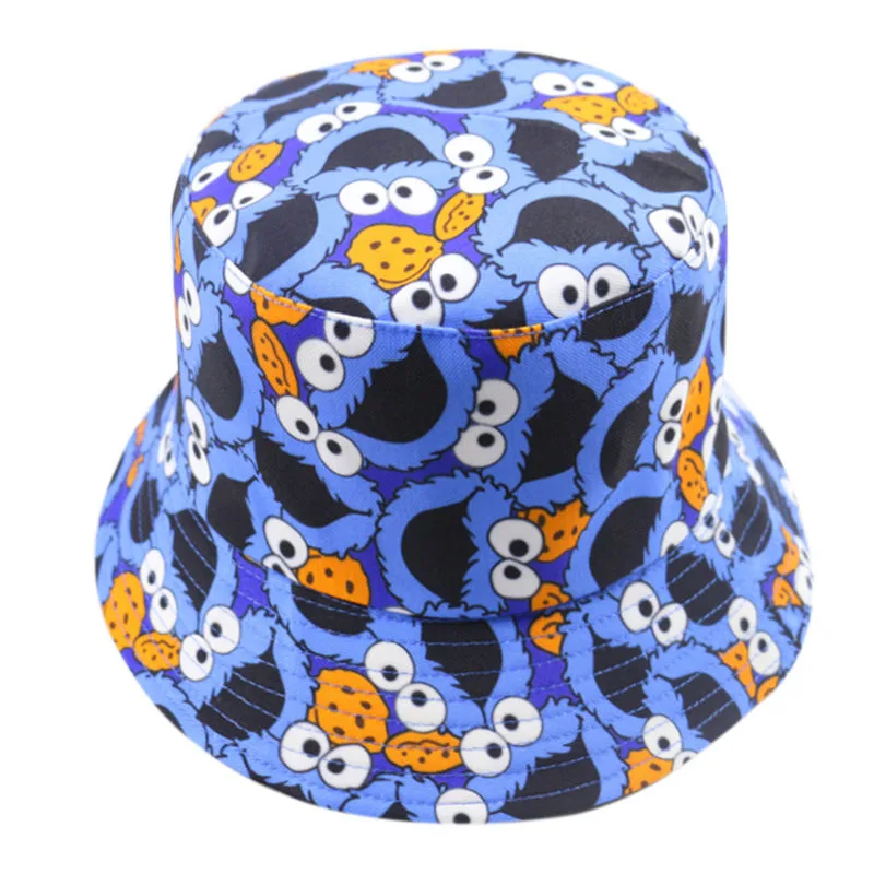 Winfox  Summer Cartoon Printing Bucket Hat Cute Fisherman Hats For Women Mens Two Side Reversible  Fishing Caps
