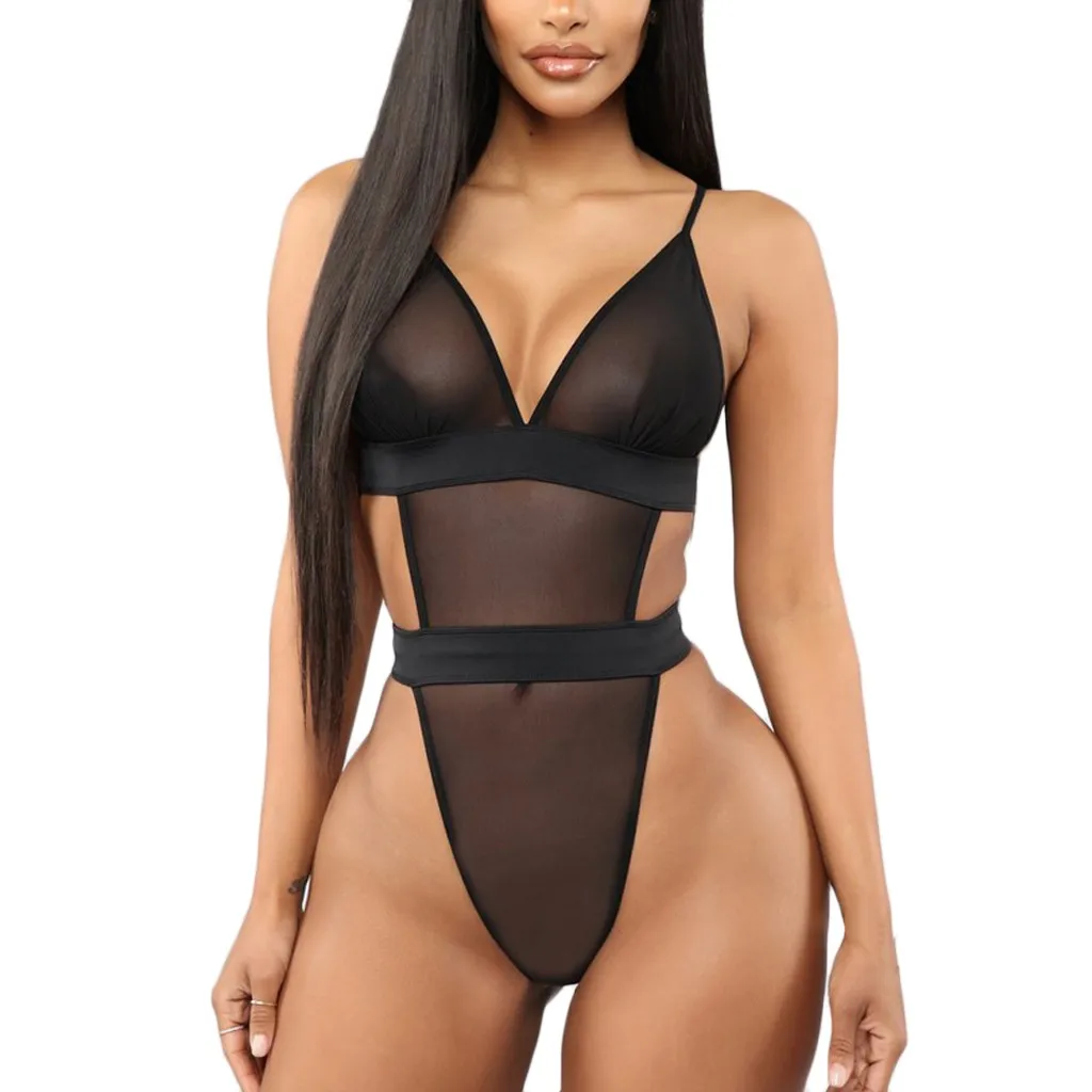 Женское Кружевное боди элегантный комбинезон с глубоким V-образным вырезом