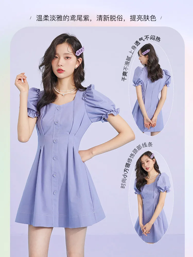 

2021 summer new slim bubble sleeve Princess Dress pear shape figure temperament high set Fairy Dress