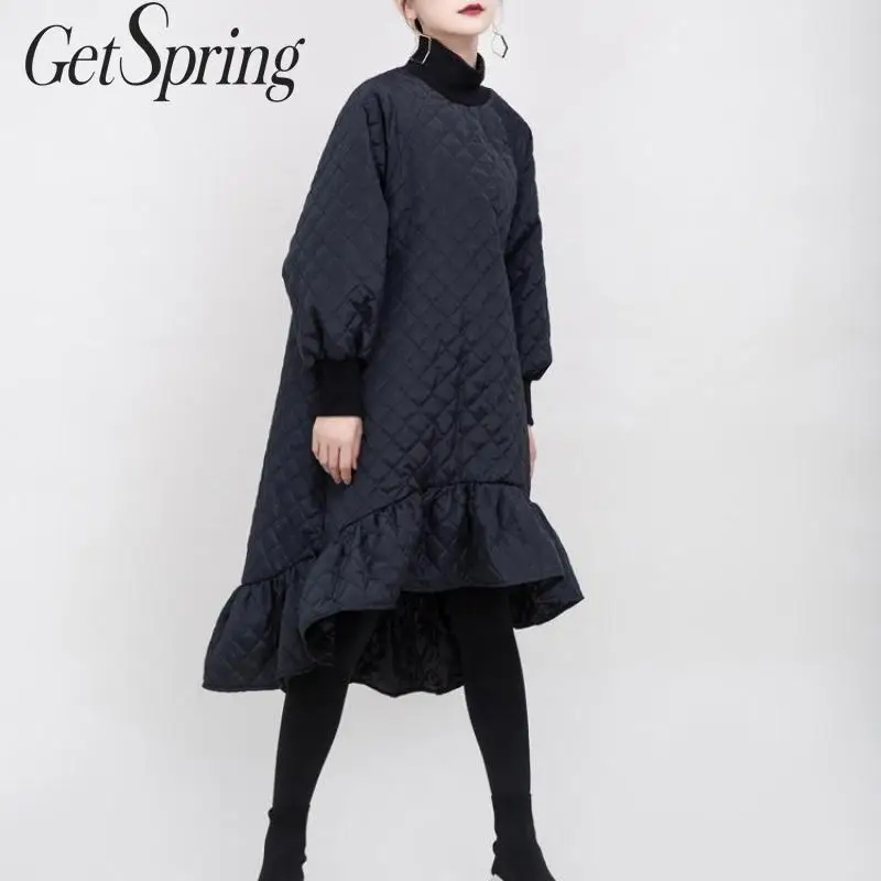 Женское платье с длинным рукавом GetSpring черное свободное воротником хомутом и