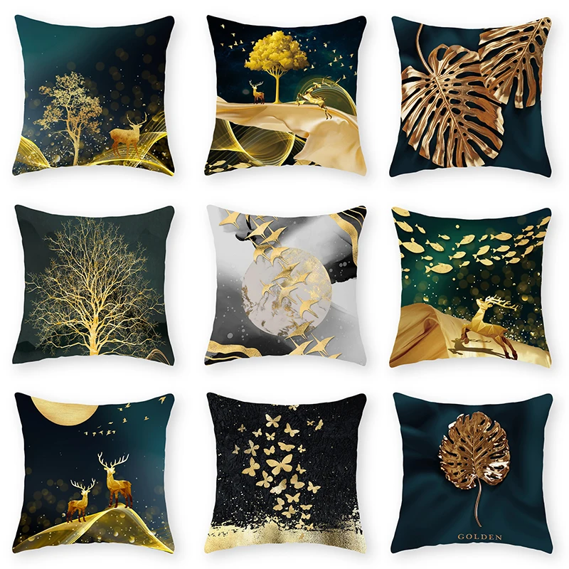 

Bronzing Simple Landscape Cushion Cover Nordic Black White Gold Pillowcase Sofa Couch Bed Livingroom Decorative Throw Pillow
