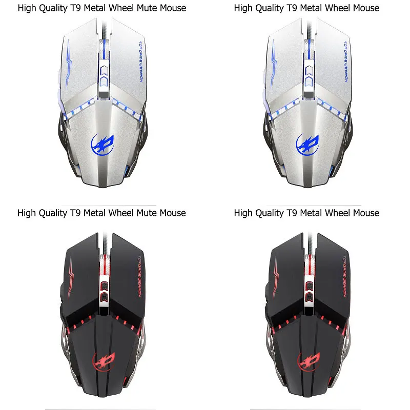 Обновленная игровая мышь T9 Проводная с 8 кнопками 3200 точек/дюйм светодиодная