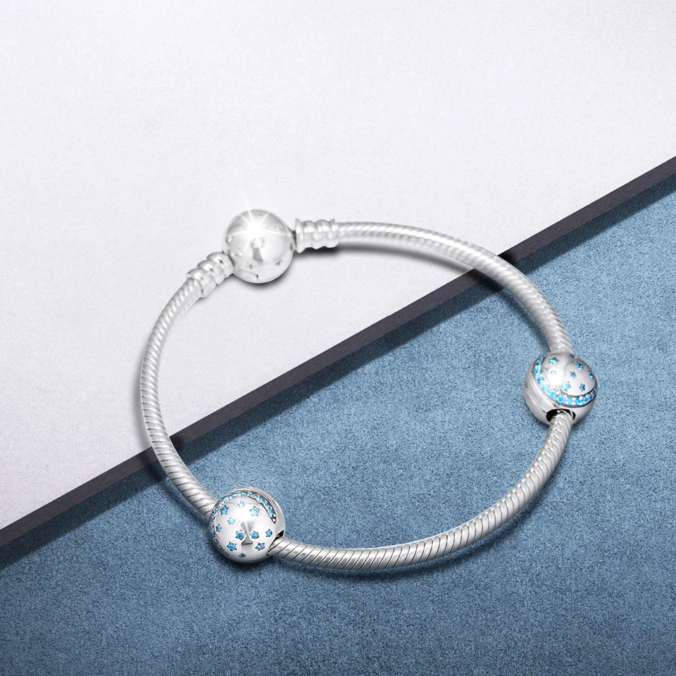 Genuine 925 Sterling Silver Twinkling Night Clip Charm Beads Fits Pandora Bracelets Women for Jewelry Making kralen | Украшения и