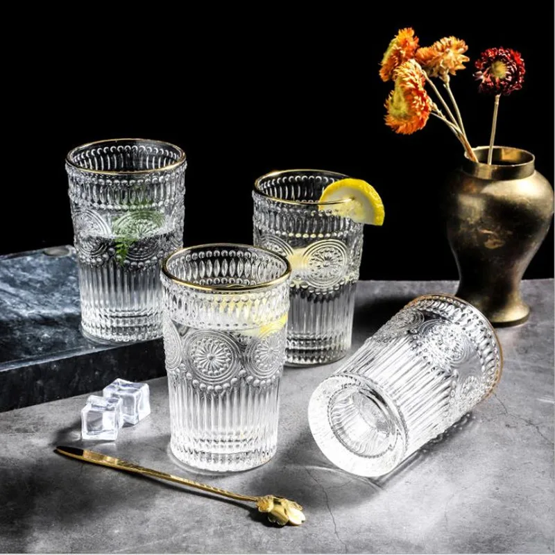 

Cutelife New Retro Light Luxury Description Phnom Penh Relief Glass Water Cup Home Dining Table Tea Cup Breakfast Milk Juice Cup