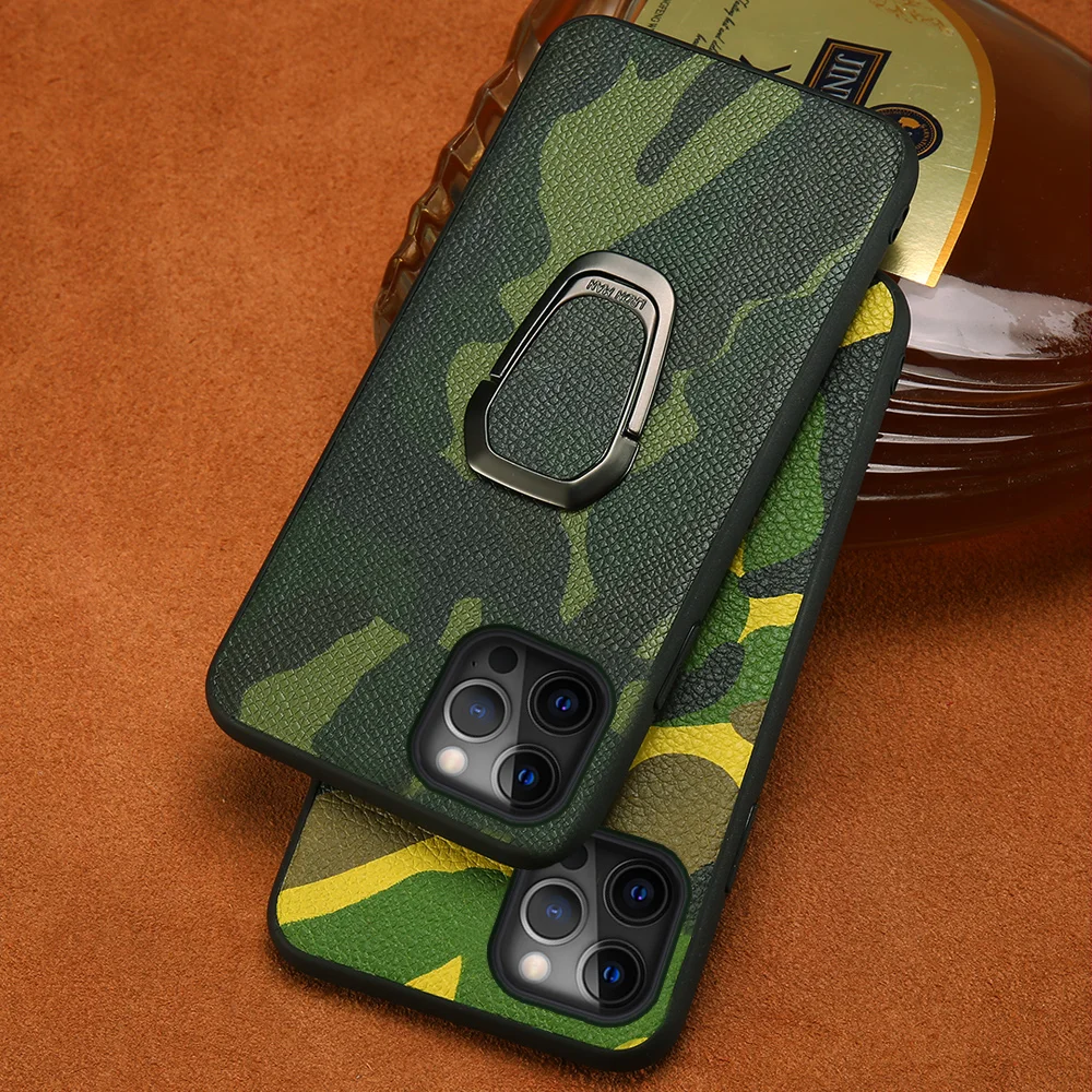 

Genuine Camouflage Leather Phone Case for iPhone 15 13 14 Pro Max 12 Mini 12 11 Pro Max X XS Max XR 7 8 Plus SE 5 Magnetic Cover