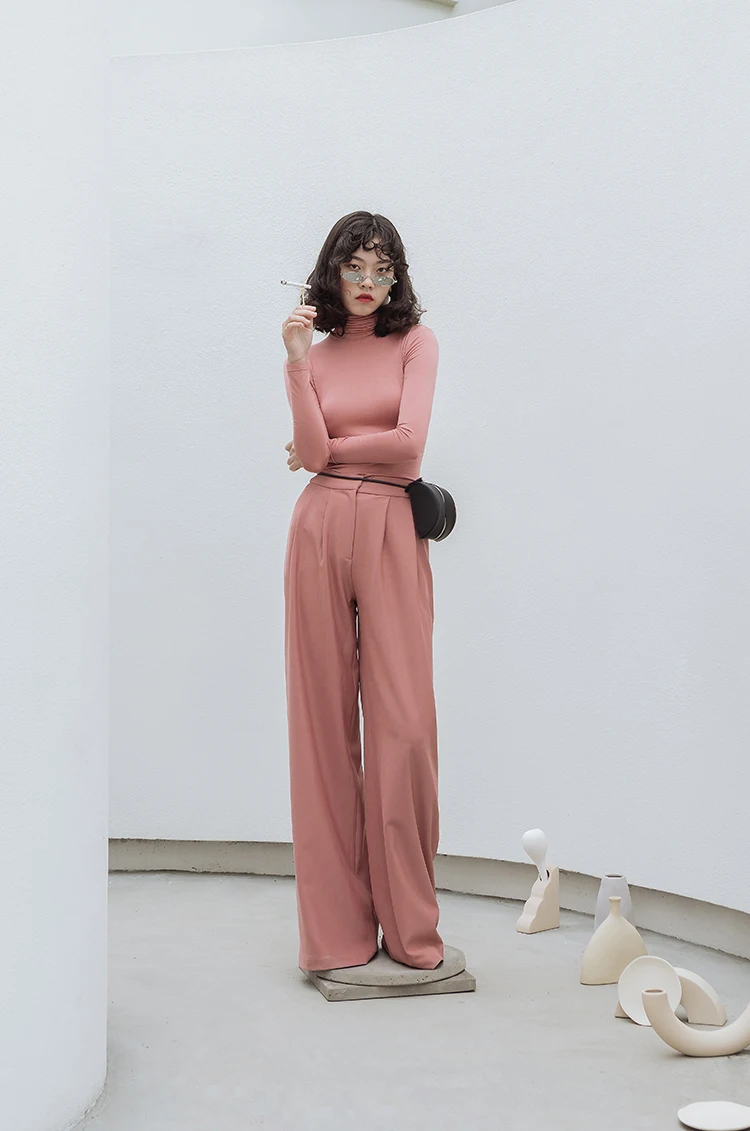 Ourhour pantalones de mujer wide leg pant high waist pants ancho de la pierna pantalones baggy summer suit pants women