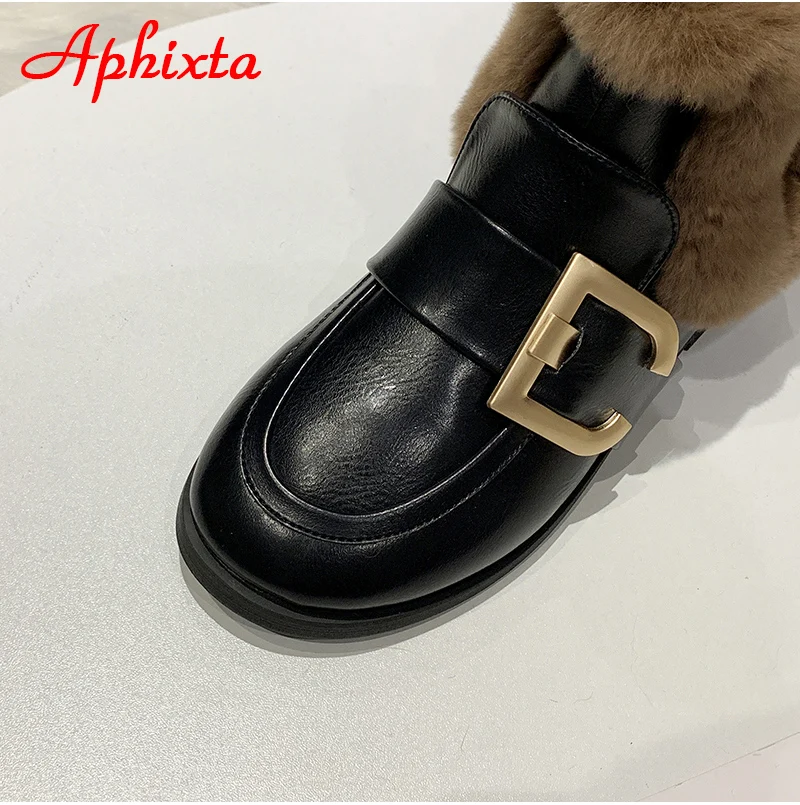 Aphixta; Новинка года; женские ботинки с пряжкой; женская кожаная обувь на меху; теплая плюшевая зимняя новая женская обувь; модные зимние ботинки