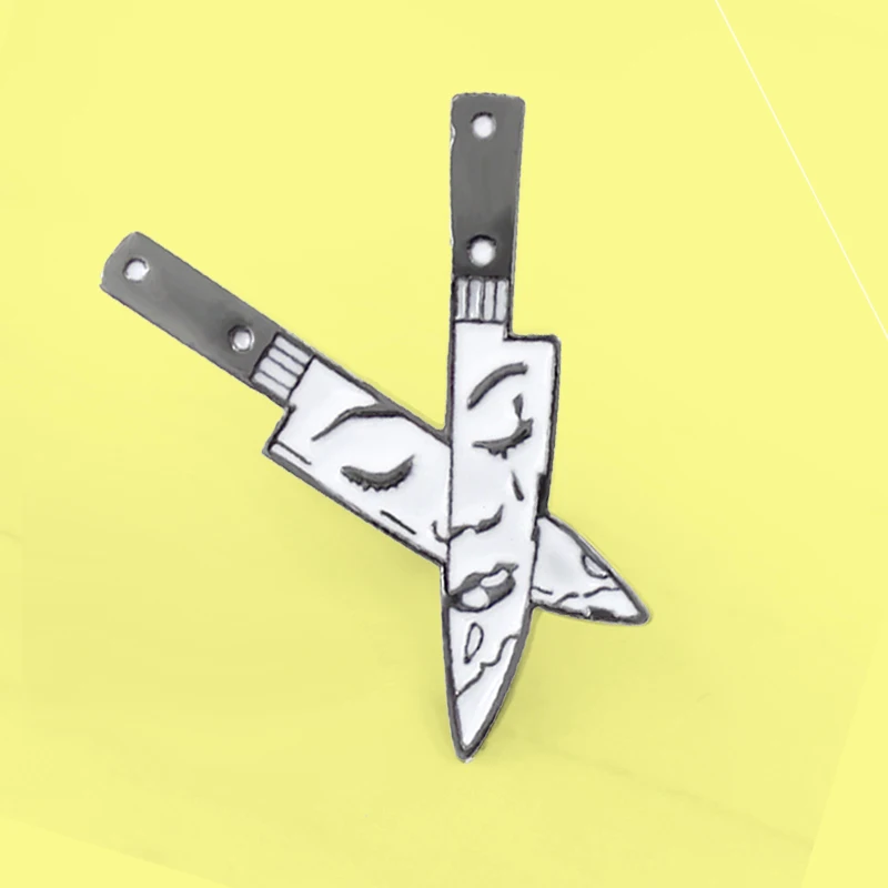 Эмалированная брошь нож плач ножи кинжал Брошь булавка двойной девушка лицо
