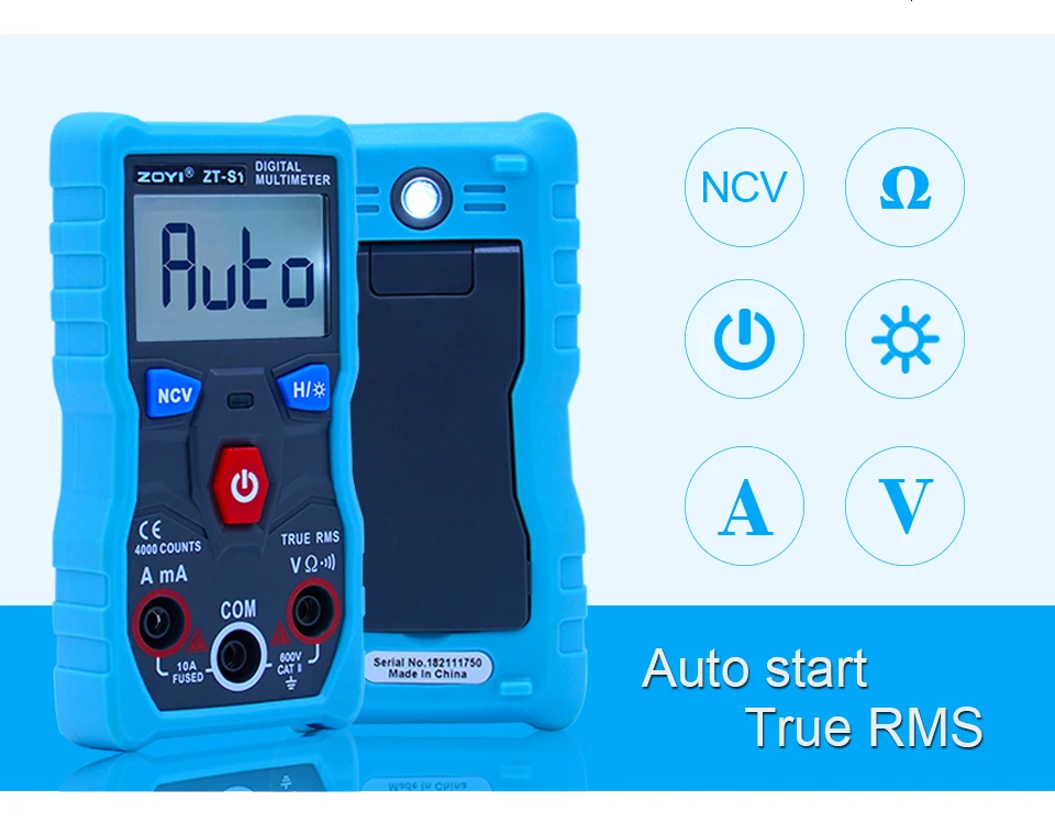 ZOYI ZT-S1 цифровой вольтметр Амперметр мультиметр True rms automotriz Mmultimetro ohmmet с держателем данных фонарик+ комплект батарей