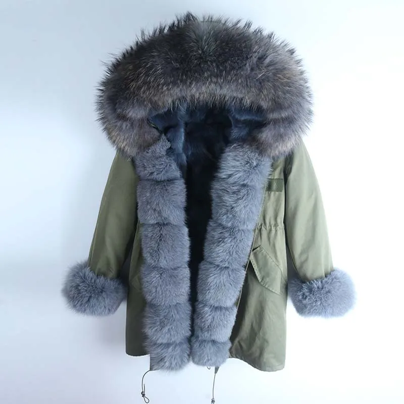 Raccoon fur liner Новая зимняя куртка женская красная лиса леопардовая кроличья меховая подкладка енота меховая парка натуральный Лисий меховой воротник верхняя одежда S-7XL - Цвет: Raccoon fur liner