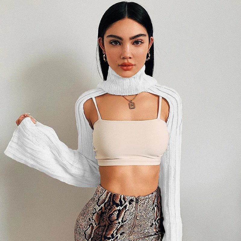 BOOFEENAA Turtleneck Long Sleeve Knit Cropped Sweater Tops Women Autumn Winter Clothes Jumper Pull Femme Knitwear 2019 C84-AB49 | Женская