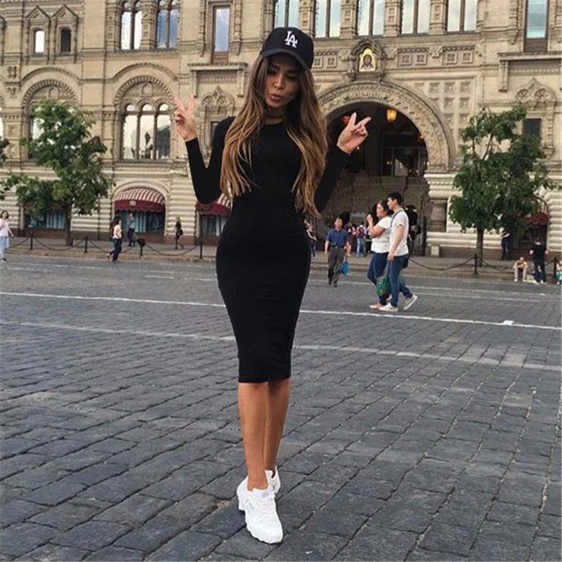 Осенне зимнее женское платье Vestido с длинным рукавом облегающее короткое туника
