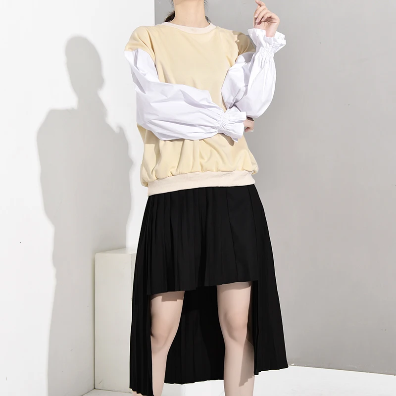 Женская плиссированная Толстовка DEAT свободная толстовка контрастных цветов с