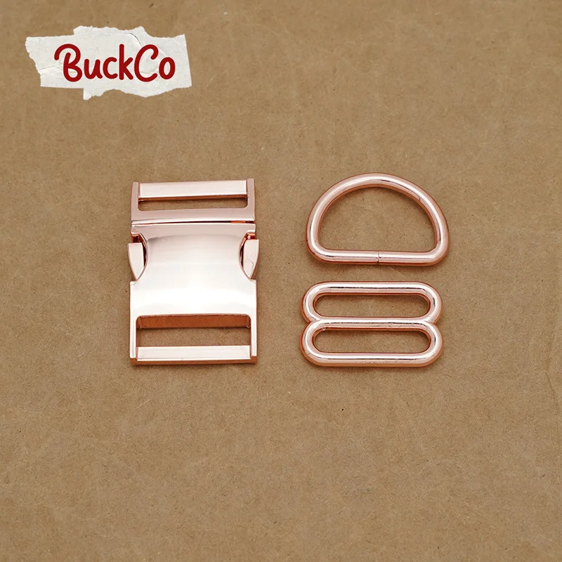 

30mm Rose Gold(metal buckle+Tri-Glid+D ring/set)for DIY student bags handmade dog collar webbing sewing premium accessory