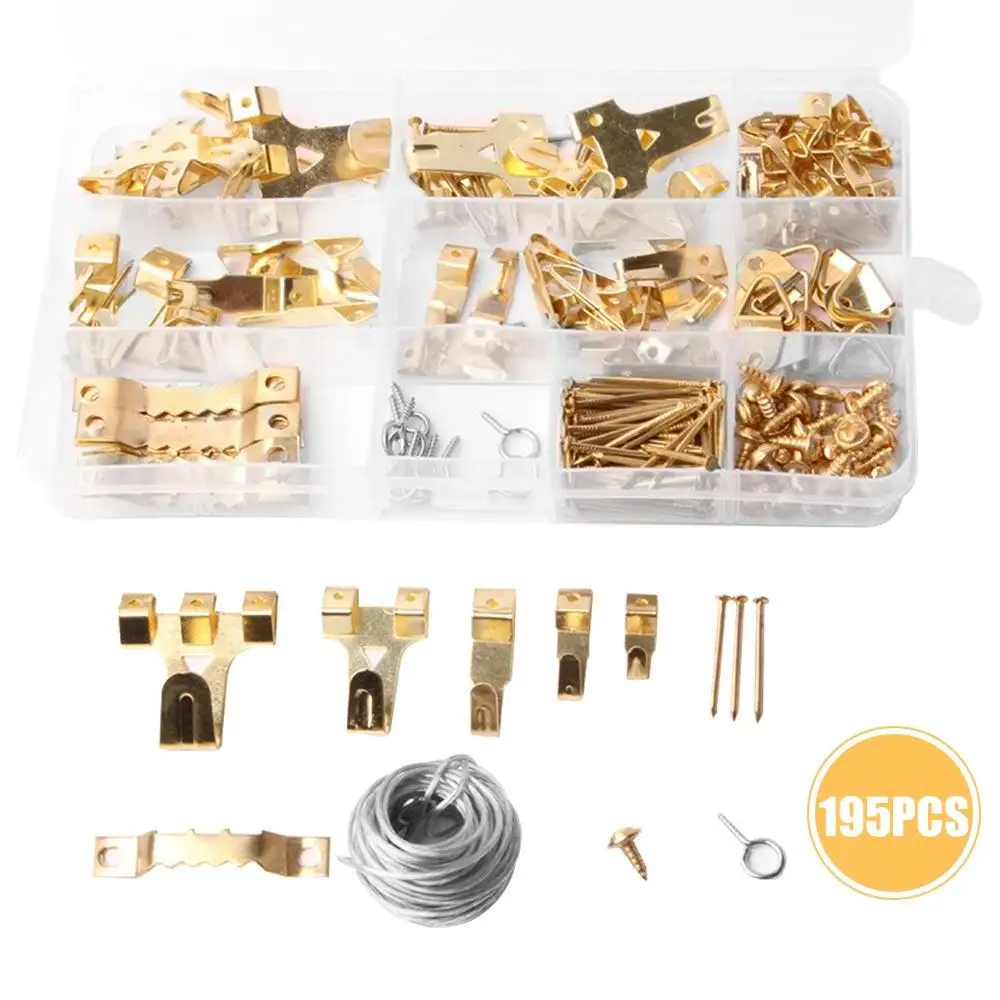 

Picture Hanging Kit 195pcs/Set Bathroom Durable Picture Hooks Photo Frame Hangers Wall Mount Organizer Picture Hanging Hooks
