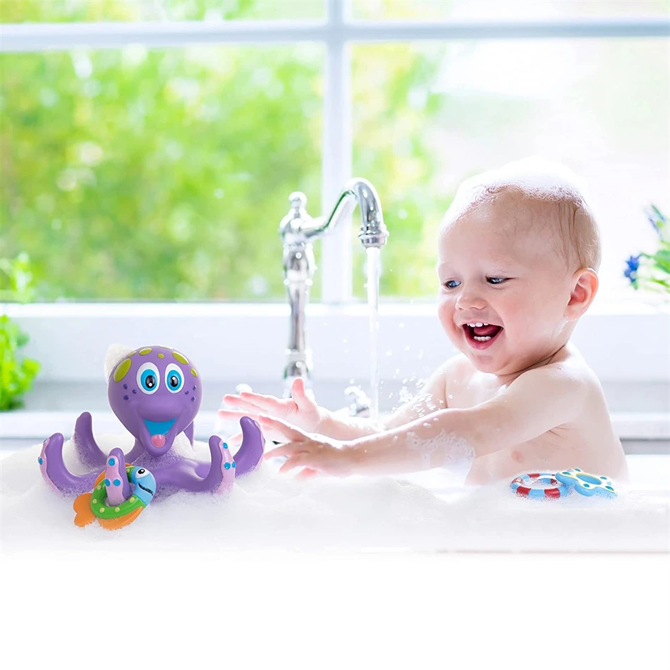 Floating Purple Octopus with 5 Hoopla Rings Interactive Bath Toy For Kids Gift | Игрушки и хобби