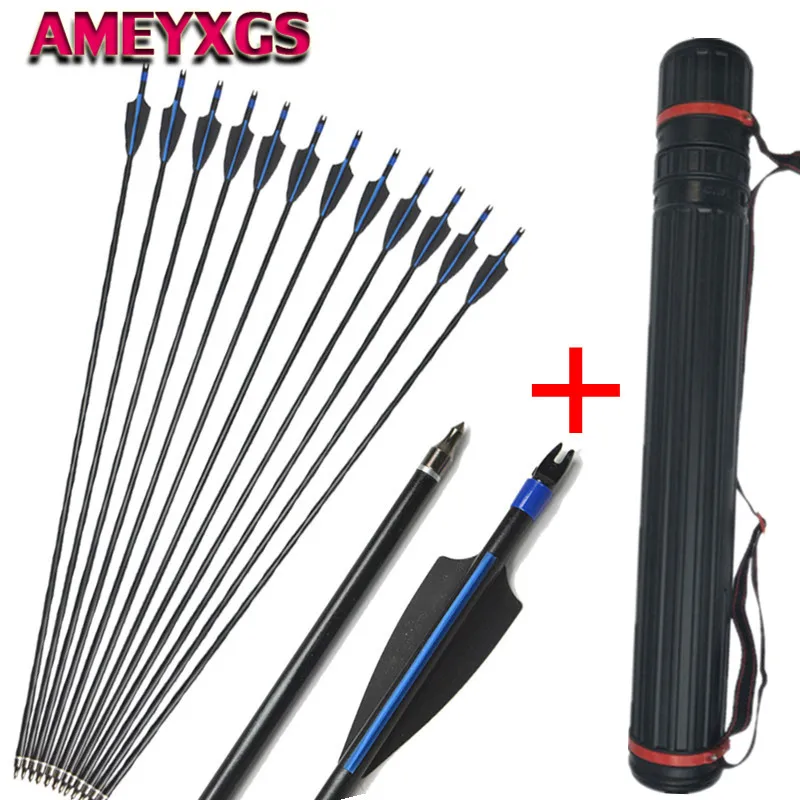 

12pcs Archery Fiberglass Arrows 30" SP 500 Glassfiber Arrow with Telescopic Arrow Quiver For Bow Shooting Hunting Accessories