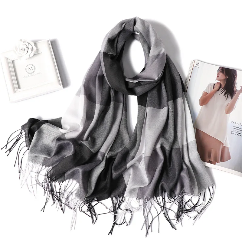 

Plaid tassels scarf women 2019 winter new high quality foulard long shawls and wraps thin spring autumn pashmina ladies hijab