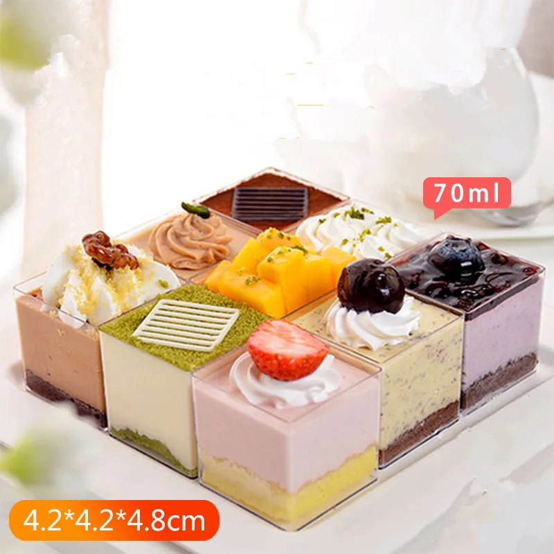 Одноразовая жесткая пластиковая чашка для пирожного с муссом квадратная пудинга