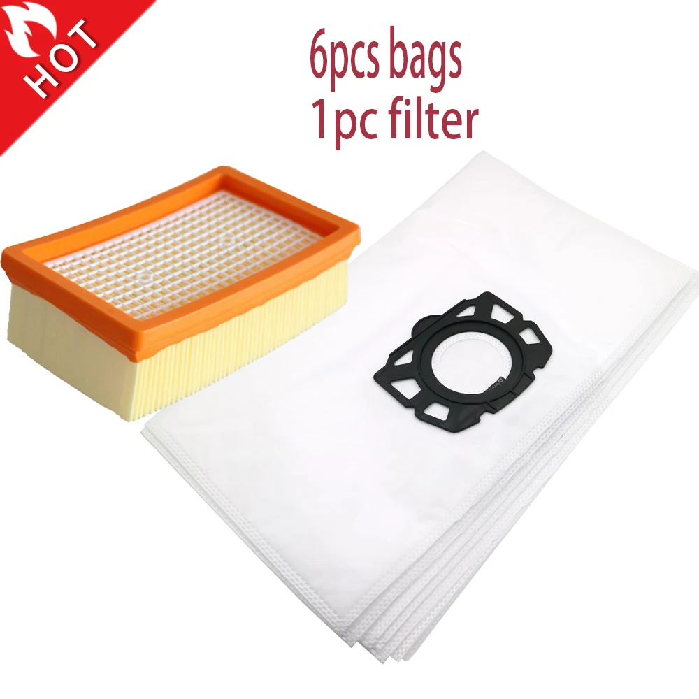 7 шт./лот 6 шт. пылесборников и 1 фильтр для пылесоса KARCHER MV4 MV5 MV6 WD4 WD5 WD6 сменные