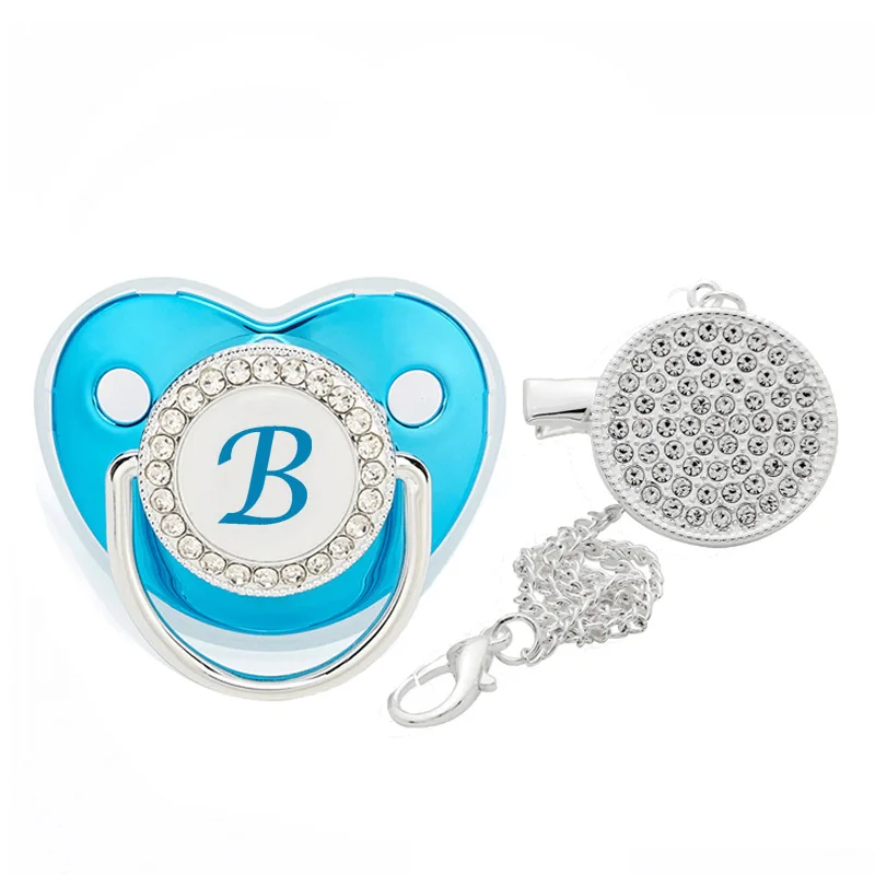 

Детские пустышки с буквенным принтом, голубые Роскошные Силиконовые пустышки для новорожденных, подарок на день рождения ребенка