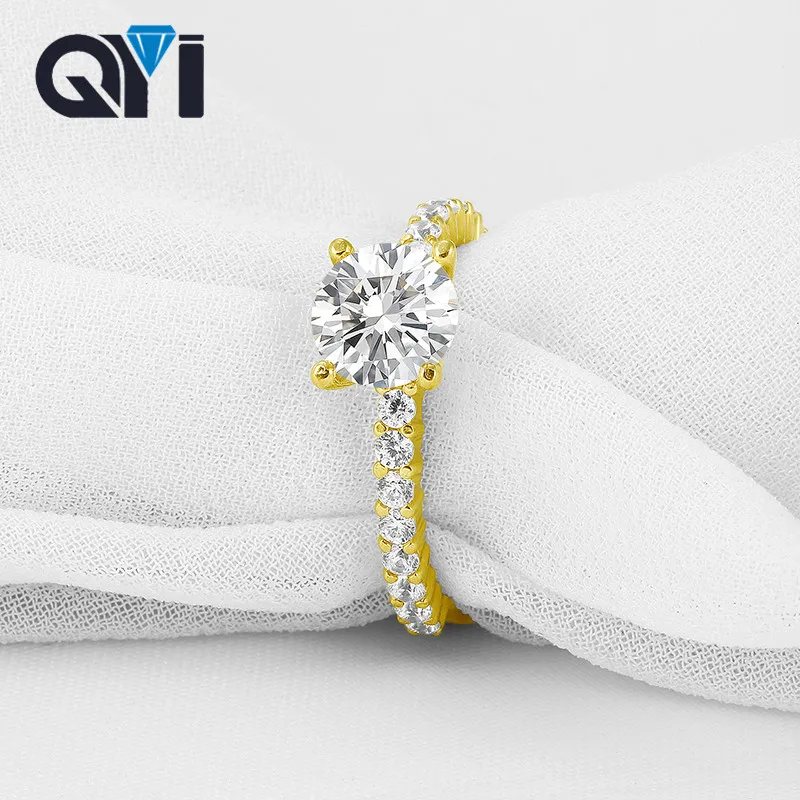 

QYI изготовление на заказ 14K ТВЕРДОЕ желтое золото кольцо 1,25 Ct Moissanite классическое свадебное кольцо круглое женское Подружка невесты подарки ...