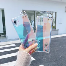 Gradient Glitter Clear Phone Case For Samsung Galaxy S8 S9 S10 S20 S21 FE Ultra 5G Plus Wrist Strap Soft Cover