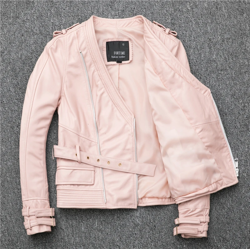 

Short Autumn 2020 Spring Slim Motrocycle Sheepskin Genuine Leather Jacket Women Veste Femme YY282