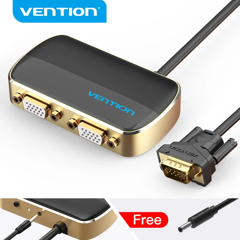 

Vention VGA 1 in 2 Out Switcher VGA Male to 2 Female Audio Splitter with Power Cable for Projector VGA Switch 1 PC 2 Monitor