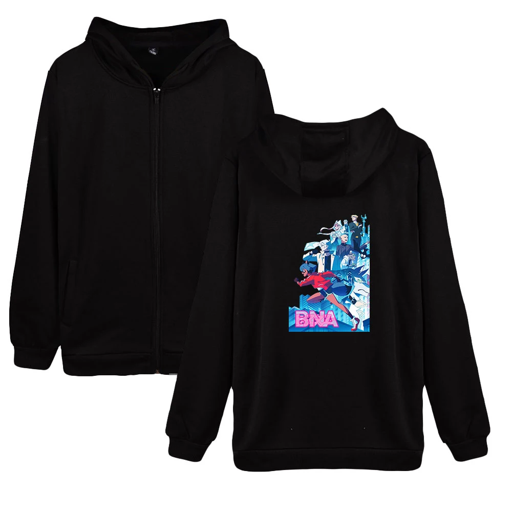 

Толстовка BNA с капюшоном для мужчин и женщин, свитшот с длинным рукавом и аниме принтом животных, на молнии, Повседневная Уличная одежда