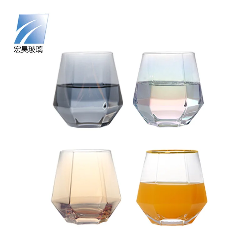 

Modern simple hexagonal geometric glass with gilt rim creative transparent diamond glass for home life water bottles