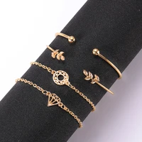 budrovky new fashion circle diamond knotted leaves open bracelet bracelet set four piece set drop shipping