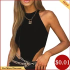 Женское облегающее Боди без рукавов, однотонное ФЛУОРЕСЦЕНТНОЕ облегающее Клубное модное боди с лямкой на шее, трико