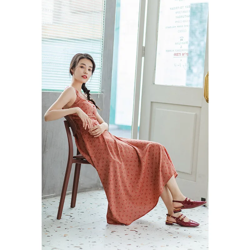 INMAN Summer Square Collar High Waist Print SweetCool A-line Slip Dress | Женская одежда