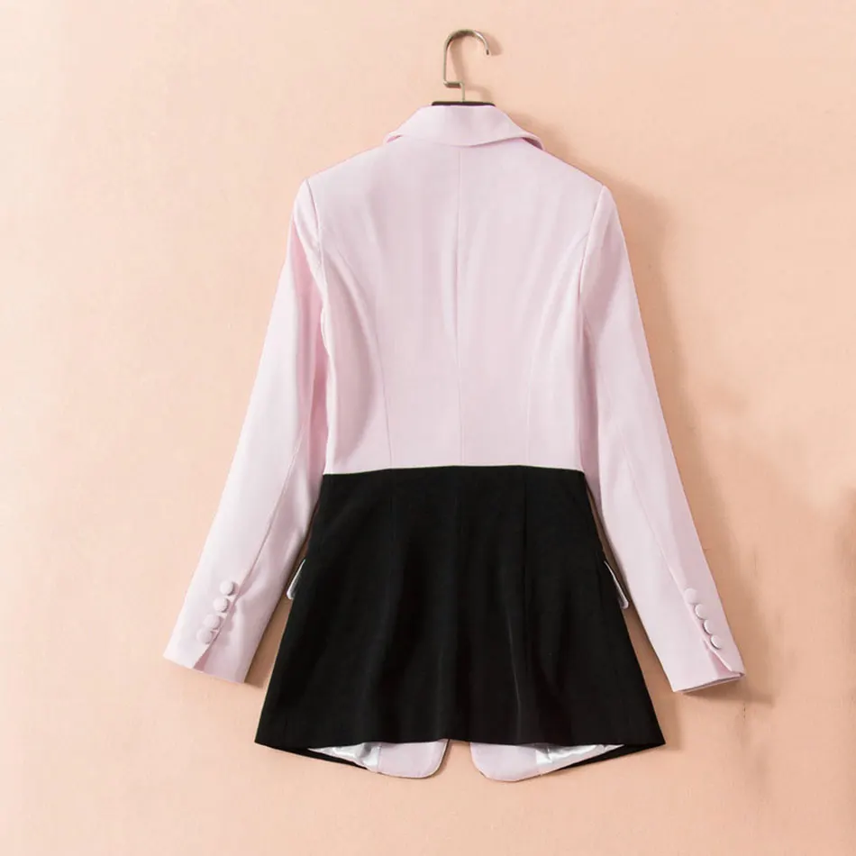 

Women 2020 Fashion Office Wear Pockets Blazers Colorblock Vintage Notched Collar Long Sleeve Female Outerwear Chic Blazers