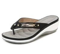 women slippers casual clip toe summer shoes flip flops platform beach slides metal button sandals shoes female comforty flats